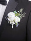 baratos Pulseira Feminina-elegante conjunto de corsage de pulso e boutonniere de rosas brancas – acessórios florais artificiais para casamentos, madrinhas e eventos formais