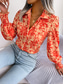 cheap Floral Blouses-Women's Shirt Blouse Buttons Print Floral Stylish Casual Long Sleeve Shirt Collar Regular Tops Daily Blue Orange Summer Spring Fall