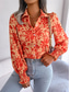 cheap Floral Blouses-Women's Shirt Blouse Buttons Print Floral Stylish Casual Long Sleeve Shirt Collar Regular Tops Daily Blue Orange Summer Spring Fall