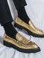 cheap Men&#039;s Slip-ons &amp; Loafers-Men&#039;s Gold Metallic Loafers with Double Buckle and Chunky Sole - Stylish Party Shoes for Formal and Casual Occasions