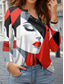 cheap Art&amp;Design tee-Women&#039;s T Shirt Abstract Casual Long Sleeve V Neck Regular Tops Daily Buttons Print Red Spring Fall