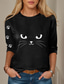 cheap Animals tee-Women&#039;s T Shirt Cat Casual Long Sleeve Crew Neck Regular Tops Daily Print Black Spring Fall