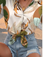 cheap Women&#039;s Vacation Tops-Women&#039;s Shirt Leaf Casual Long Sleeve Shirt Collar Regular Tops Work Daily Buttons Print Orange Spring Fall Winter