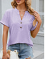 cheap Plain tee-Women&#039;s T Shirt Plain Casual Short Sleeve Notched Neck Regular Tops Daily Weekend Buttons White Pink Purple Green Summer