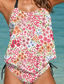 cheap Tankinis-Women's Tankini 2 Piece Swimsuit Cheeky Backless Vacation Beach Wear Floral Halter Neck Sleeveless Bathing Suits