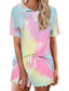 cheap Women’s Short Sets-Women&#039;s Active Daily Stylish T Shirt Baggy Shorts Short Sleeve Crew Neck Tie Dye Drawstring Print Casual Daily Brown Rainbow Summer Regular Fit