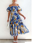 cheap Vacation Dresses-Women&#039;s Maxi Dress Casual Dress Swing Dress A Line Dress Stylish Casual Vacation Daily Regular Fit Floral Short Sleeve Off Shoulder Blue Green Summer