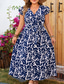 billiga Casual blommiga klänningar-Dam Långklänning Maxiklänning Vardagsklänning A linjeklänning Blommig klänning Sommarklänning Elegant Stylish Semester Dagligen Datum Normal Blommig Kortärmad V-hals Blå Sommar