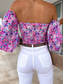 abordables Blusas Florales-Mujer Camisa Blusa Estampado Espalda al Aire Floral Elegante Casual Manga Larga Sin Tirantes Tops regulares Diario Negro Blanco Rojo Morado Verano Primavera
