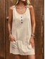 preiswerte Kleider aus Baumwolle und Leinen entwerfen-Damen Minikleid Baumwoll-Leinen-Kleider Freizeitkleid Trägerkleid Basic Lässig Urlaub Täglich Normale Passform Einfach Ärmellos U-Ausschnitt Schwarz Aprikose Sommer