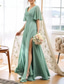 cheap Bridesmaid Dresses-A-Line Bridesmaid Dress V Neck Short Sleeve Open Back Floor Length Chiffon / Spandex with Ruffles / Draping / Ruching 2022