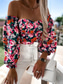abordables Blusas Florales-Mujer Camisa Blusa Estampado Espalda al Aire Floral Elegante Casual Manga Larga Sin Tirantes Tops regulares Diario Negro Blanco Rojo Morado Verano Primavera