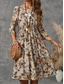 cheap Print Cotton &amp; Linen Dresses-Women&#039;s Mini Dress Cotton Linen Dresses Casual Dress Basic Casual Vacation Daily Regular Fit Floral 3/4 Length Sleeve Crew Neck Khaki Summer Spring