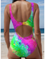 preiswerte Einteilige Badeanzüge-Damen Badeanzüge Einteiler Badeanzug Mehrfarbiger Schmetterlingsdruck Ärmelloser Scoop Neck Stretchstoff Sommer Strandmode Poolseite Mode Lebhafte Badeanzüge in verschiedenen Größen verfügbar
