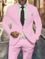 cheap Men&#039;s Blazers-Men&#039;s Graduation Set Blazer Business Cocktail Party Wedding Party 2 Piece Fashion Casual Spring &amp;  Fall Polyester Solid Color Buttons Pocket Comfortable Single Breasted Blazer Light Pink Yellow Pink