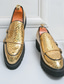 cheap Men&#039;s Slip-ons &amp; Loafers-Men&#039;s Gold Metallic Loafers with Double Buckle and Chunky Sole - Stylish Party Shoes for Formal and Casual Occasions