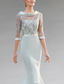 cheap Tea Length-Mermaid / Trumpet Dress Mother of the Bride Dress Elegant Vintage Jewel Neck Asymmetrical Tea Length Stretch Fabric Half Sleeve with Lace Race Day Dress
