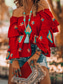 abordables Tops de Vacaciones para Mujeres-Mujer Blusa Geométrico Bohemia Activo Retro Antiguo Manga Larga Hombros Caídos Tops regulares Diario Festivos Noche Rojo Primavera Otoño