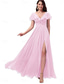 cheap Bridesmaid Dresses-A-Line Bridesmaid Dress V Neck Short Sleeve Elegant Floor Length Chiffon with Split Front 2022