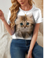 billige Dyrene tee-Dame T skjorte Katt Fritid Kortermet Rund hals Vanlige topper Daglig Trykt mønster Svart og Hvit Grå og Hvit Svart Hvit Gul Sommer