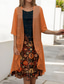 cheap Boho Dress-Women&#039;s Graduation Dress Midi Dress Two Piece Dress Set Shift Dress Chiffon Dress Elegant Vintage Tribal Print Half Sleeve Crew Neck Daily Orange Summer Spring Loose Fit