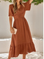 cheap Cocktail Dress-Women&#039;s Midi Dress Casual Dress Swing Dress A Line Dress Stylish Basic Casual Vacation Daily Regular Fit Plain Short Sleeve V Neck Light Green Red Summer Spring
