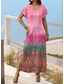 tanie Sukienki boho-Sukienka maxi dla kobiet sukienka casual sukienka na plażę sukienka shift stylowa casual opadające ramiączka wakacyjna codzienna regularny krój kolorowy gradient krótki rękaw dekolt w serek różowy