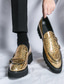 cheap Men&#039;s Slip-ons &amp; Loafers-Men&#039;s Gold Metallic Loafers with Double Buckle and Chunky Sole - Stylish Party Shoes for Formal and Casual Occasions