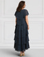 cheap Tea Length-Blue A-Line  Mother of the Bride Dress Wedding Guest Elegant Hide Belly Crew Neck Ankle Length Chiffon Short Sleeve with Lace Tier Cascading Ruffles Midi Dress 2025