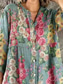 preiswerte bedruckte Kleider aus Baumwolle und Leinen-Damen Midikleid Leinen-inspirierte Kleider Hemdblusenkleid Freizeitkleid Elegant Stilvoll Lässig Urlaub Täglich Date Lässiger Schnitt Blumen Langarm Rundhalsausschnitt Rote Blau Dunkelgrün Grün