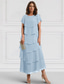 cheap Tea Length-Blue A-Line  Mother of the Bride Dress Wedding Guest Elegant Hide Belly Crew Neck Ankle Length Chiffon Short Sleeve with Lace Tier Cascading Ruffles Midi Dress 2025