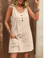 preiswerte Kleider aus Baumwolle und Leinen entwerfen-Damen Minikleid Baumwoll-Leinen-Kleider Freizeitkleid Trägerkleid Basic Lässig Urlaub Täglich Normale Passform Einfach Ärmellos U-Ausschnitt Schwarz Aprikose Sommer