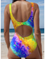 preiswerte Einteilige Badeanzüge-Damen Badeanzüge Einteiler Badeanzug Mehrfarbiger Schmetterlingsdruck Ärmelloser Scoop Neck Stretchstoff Sommer Strandmode Poolseite Mode Lebhafte Badeanzüge in verschiedenen Größen verfügbar