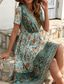 billiga Semester Boho Klänning-Dam Långklänning Maxiklänning Vardagsklänning A linjeklänning Sommarklänning Boho-klänning Elegant Hawaiisk Stylish Semester Dagligen Datum Normal Blommig Kortärmad V-hals Grön Sommar