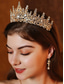 abordables Accessoires de Mascarade-Ensemble couronne et collier de diadème en diamant étincelant – bijoux de mariée plaqués or avec boucles d'oreilles, parfait pour les mariages, les concours et les occasions spéciales
