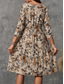 cheap Print Cotton &amp; Linen Dresses-Women&#039;s Mini Dress Cotton Linen Dresses Casual Dress Basic Casual Vacation Daily Regular Fit Floral 3/4 Length Sleeve Crew Neck Khaki Summer Spring