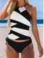 billiga Tankinis-Kvinnors baddräkter Tankini 2 bitar Charmig baddräkt Rygglös Semester Strandkläder Färgblock Halterneck ärmlös badkläder
