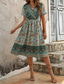 billiga Semester Boho Klänning-Dam Långklänning Maxiklänning Vardagsklänning A linjeklänning Sommarklänning Boho-klänning Elegant Hawaiisk Stylish Semester Dagligen Datum Normal Blommig Kortärmad V-hals Grön Sommar