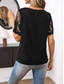 abordables Camiseta lisa-Mujer Top de empalme de encaje Moda Casual Manga Corta Cuello Barco Tops regulares Diario Encaje Negro Blanco Verano