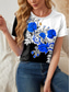 cheap Floral tee-Women&#039;s T Shirt Floral Casual Short Sleeve Round Neck Regular Tops Daily Print Yellow Red Blue Summer