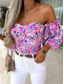 abordables Blusas Florales-Mujer Camisa Blusa Estampado Espalda al Aire Floral Elegante Casual Manga Larga Sin Tirantes Tops regulares Diario Negro Blanco Rojo Morado Verano Primavera