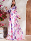 cheap Floor Length-Floral Wedding Guest A-Line Mother of the Bride Dress Elegant Hide Belly V Neck Floor Length Chiffon Long Sleeve with Flower 2025