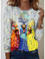 お買い得  動物のTシャツ-女性用 Tシャツ 動物 カジュアル 長袖 クルーネック レギュラートップス 日常 プリント グレー 春 秋