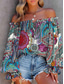 voordelige Vrouwen vakantie tops-Dames Overhemd Blouse Bloemig Stijlvol Casual Lange mouw Schouderafhangend Normale tops Dagelijks Blote rug Afdrukken Marine Blauw blauw Fuchsia Groen Zomer Lente