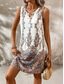 abordables Vestido Boho de Vacaciones-Mujer Mini vestido Vestido informal Vestidos Boho Chic Vestido de Tanque Vestido bohemio Bohemia Casual Boho Vacaciones Diario Playa Holgado Floral Sin Mangas Cuello Barco Rojo Beige Verano Primavera