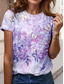 cheap Floral tee-Women&#039;s T Shirt Floral Animal Casual Short Sleeve Round Neck Regular Tops Daily Print Purple Summer Spring