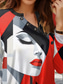 cheap Art&amp;Design tee-Women&#039;s T Shirt Abstract Casual Long Sleeve V Neck Regular Tops Daily Buttons Print Red Spring Fall