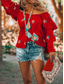 abordables Tops de Vacaciones para Mujeres-Mujer Blusa Geométrico Bohemia Activo Retro Antiguo Manga Larga Hombros Caídos Tops regulares Diario Festivos Noche Rojo Primavera Otoño