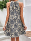 billiga Semester Boho Klänning-Dam Mini klänning Vardagsklänning Sommarklänning Boho-klänning Elegant Hawaiisk Stylish Semester Dagligen Datum Normal Blommig Ärmlös Halterneck Kaki Sommar