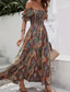 billiga Semester Boho Klänning-Dam Långklänning Maxiklänning A linjeklänning Sommarklänning Boho-klänning Elegant bohemliv Stylish Semester Dagligen Datum Normal Grafisk Kortärmad Över axeln Grön Mörkblå Sommar